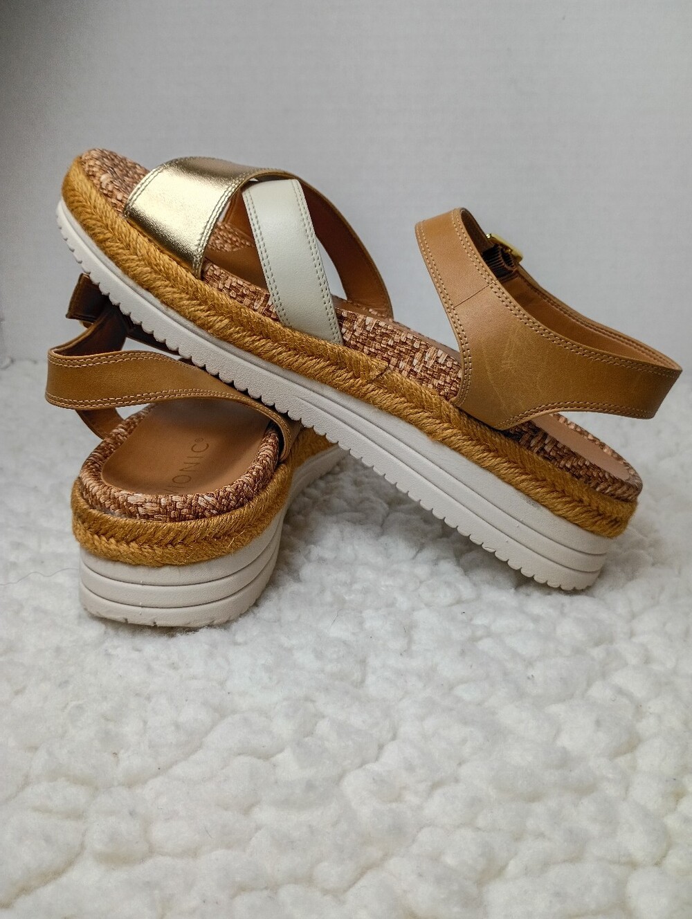 Vionic MAR Platform Espadrille Sandals Women's 8.5 Tan White Gold Leather EU39 - Picture 6 of 10